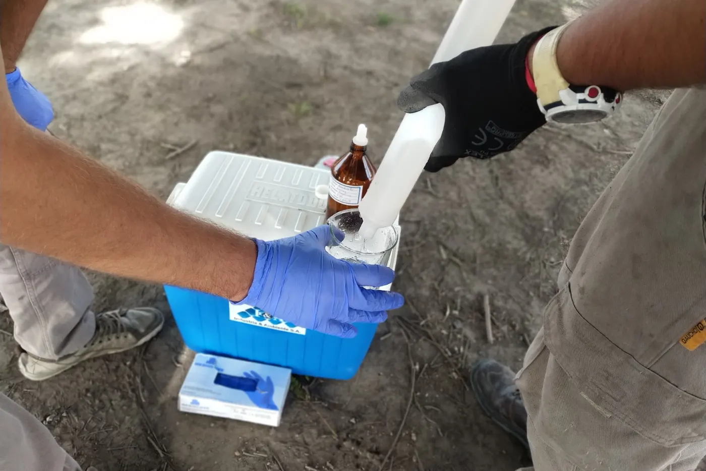 Toma de muestra a campo: el frasco va a la conservadora
